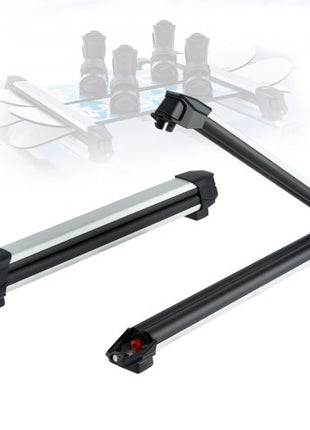 Ski & Snowboard Roof Rack, Carry up to 6 Pairs of Skis or 4 Snowboards, 2 PCS Aluminum Universal Car Roof Rack with Lock & Rubber Padding, Carrier for Fishing Rod, Fit Most Slotted Crossbars