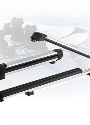 Ski & Snowboard Roof Rack, Carry up to 6 Pairs of Skis or 4 Snowboards, 2 PCS Aluminum Universal Car Roof Rack Top Holder with Lock & Rubber Padding for Fishing Rod, Fit Most Slotted Crossbars