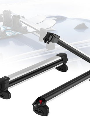 Ski & Snowboard Roof Rack, Carry up to 6 Pairs of Skis or 4 Snowboards, 2 PCS Aluminum Universal Car Roof Rack Top Holder with Lock and Rubber Padding for Fishing Pole Rod, Fit Most Crossbars