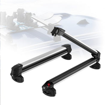 Ski & Snowboard Roof Rack, Carry up to 6 Pairs of Skis or 4 Snowboards, 2 PCS Aluminum Universal Car Roof Rack Top Holder with Lock and Rubber Padding for Fishing Pole Rod, Fit Most Crossbars