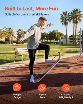 Balance Board, Wobble Board Trainer for Adults, Premium Wooden Curved Balance Training Equipment, Compact & Lightweight for Core Workouts, Standing Desk Exercise, Home Gym, Yoga, Black & Orange