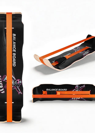 Balance Board, Wobble Board Trainer for Adults, Premium Wooden Curved Balance Training Equipment, Compact & Lightweight for Core Workouts, Standing Desk Exercise, Home Gym, Yoga, Black & Orange