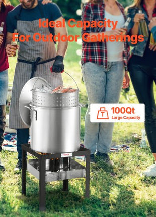 100 Qt Seafood Boiling Kit with Strainer, Outdoor Seafood Boil Pot and Basket, Cooking Set for Crab Crawfish Lobster Boiling, Aluminum Stockpot with 100,000 BTUs Propane Burner and Steamer Rack