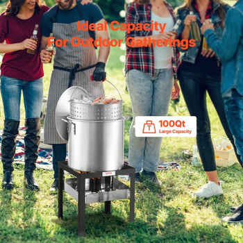 100 Qt Seafood Boiling Kit with Strainer, Outdoor Seafood Boil Pot and Basket, Cooking Set for Crab Crawfish Lobster Boiling, Aluminum Stockpot with 100,000 BTUs Propane Burner and Steamer Rack