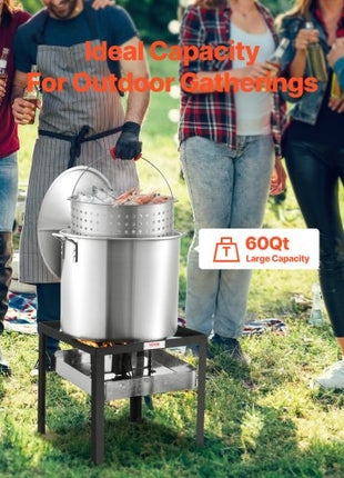 60 Qt Seafood Boiling Kit with Strainer, Outdoor Seafood Boil Pot and Basket, Cooking Set for Crab Crawfish Lobster Boiling, Aluminum Stockpot with 100,000 BTUs Propane Burner and Steamer Rack