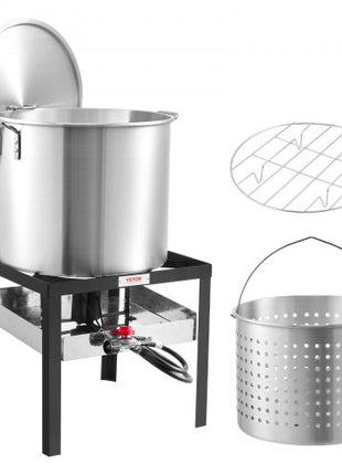 60 Qt Seafood Boiling Kit with Strainer, Outdoor Seafood Boil Pot and Basket, Cooking Set for Crab Crawfish Lobster Boiling, Aluminum Stockpot with 100,000 BTUs Propane Burner and Steamer Rack