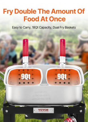 18 Qt Fish and Wing Fryer with Double Basket, Aluminum Propane Fish Fryer Kit, Outdoor Deep Fryer Seafood Pot with Thermometer and 58,000 BTUs Propane Burners, for Outdoor and Backyard Cooking