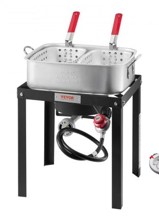 18 Qt Fish and Wing Fryer with Double Basket, Aluminum Propane Fish Fryer Kit, Outdoor Deep Fryer Seafood Pot with Thermometer and 58,000 BTUs Propane Burners, for Outdoor and Backyard Cooking