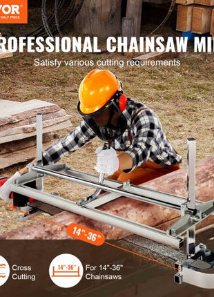 Chainsaw Mill, Portable Sawmill 14"-36" Guide Bar, Galvanized Steel Chainsaw Planking Mill with 0.2"-11.81" Cutting Thickness, Wood Lumber Cross Cutting Saw Mill for Builders and Woodworkers