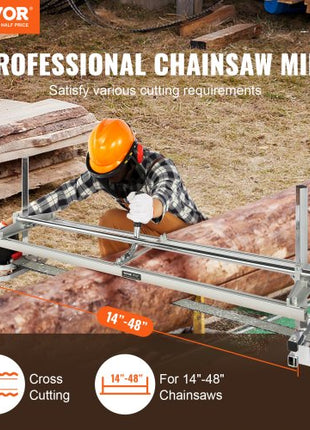Chainsaw Mill, Portable Sawmill 14"-48" Guide Bar, Galvanized Steel Chainsaw Planking Mill with 0.2"-11.81" Cutting Thickness, Wood Lumber Cross Cutting Saw Mill for Builders and Woodworkers