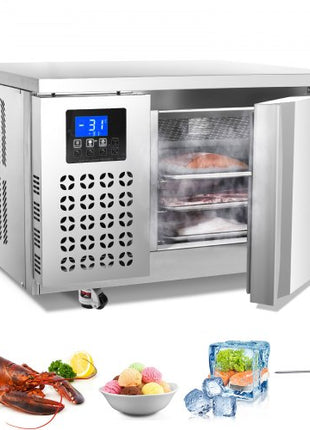Commercial Blast Freezer, 80 L / 2.8 Cu.ft Blast Chiller with 3 Trays, Blast Chiller Freezer Chest with 4 Freezing Modes, Stainless Steel Food Blast Freezer with Casters for Restaurant, Seafood