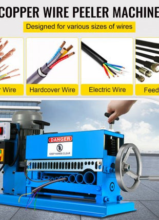 1.5-40MM Electric Cable Stripping Machine 370W, Efficiently Strips Various Metal Wires, Includes 10 Blades, Speeds Up to 15M/Min