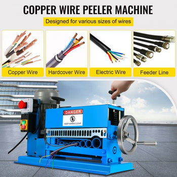 1.5-40MM Electric Cable Stripping Machine 370W, Efficiently Strips Various Metal Wires, Includes 10 Blades, Speeds Up to 15M/Min