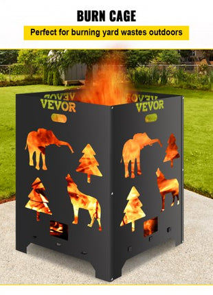 Burn Barrel, 21x21x27 inch Burn Cage, Carbon Steel Cage Incinerator, Incinerator Barrel with Lid and Handle for Outdoors