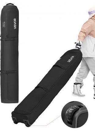 Ski Roller Bag, Up to 68.9 in/175 cm, Padded Snowboard Bag with Wheels for Air Travel, 600D Waterproof Oxford Fabric, with Adjustable Straps, for Skis Poles Goggles Gloves Helmet Boots (Black)