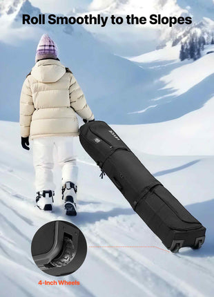 Ski Roller Bag, Up to 68.9 in/175 cm, Padded Snowboard Bag with Wheels for Air Travel, 600D Waterproof Oxford Fabric, with Adjustable Straps, for Skis Poles Goggles Gloves Helmet Boots (Black)
