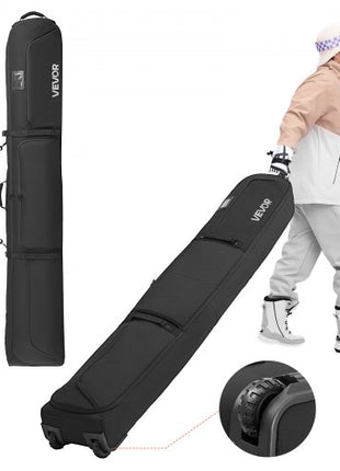 Ski Roller Bag, Up to 74.8 in/190 cm, Padded Snowboard Bag with Wheels for Air Travel, 600D Waterproof Oxford Fabric, with Adjustable Straps, for Skis Poles Goggles Gloves Helmet Boots (Black)
