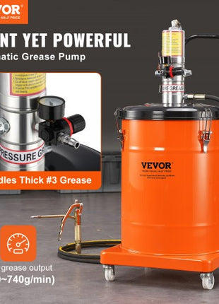 Grease Pump, 10.5 Gallon 40L Air Operated Grease Pump with 13 ft High Pressure Hose and Grease Gun, Pneumatic Grease Bucket Pump with Wheels, Portable Lubrication Grease Pump 50:1 Pressure Ratio