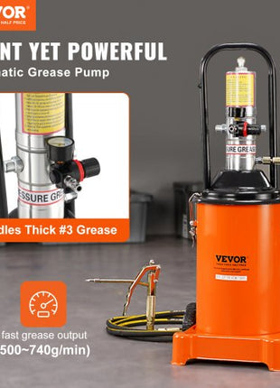 Grease Pump, 3 Gallon 12L, Air Operated Grease Pump with 13 ft High Pressure Hose and Grease Gun, Pneumatic Grease Bucket Pump with Wheels, Portable Lubrication Grease Pump 50:1 Pressure Ratio