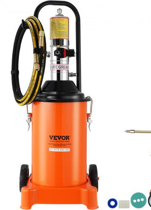 Grease Pump, 3 Gallon 12L, Air Operated Grease Pump with 13 ft High Pressure Hose and Grease Gun, Pneumatic Grease Bucket Pump with Wheels, Portable Lubrication Grease Pump 50:1 Pressure Ratio