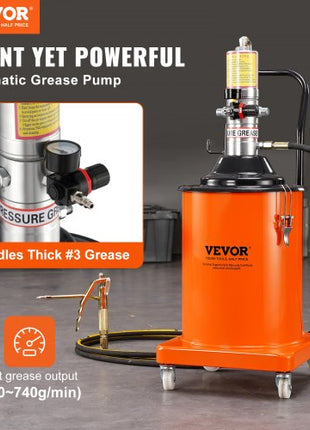 Grease Pump, 5 Gallon 20L, Air Operated Grease Pump with 13 ft High Pressure Hose and Grease Gun, Pneumatic Grease Bucket Pump with Wheels, Portable Lubrication Grease Pump 50:1 Pressure Ratio