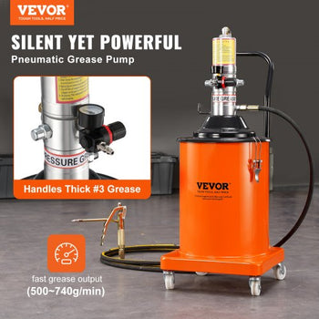 Grease Pump, 5 Gallon 20L, Air Operated Grease Pump with 13 ft High Pressure Hose and Grease Gun, Pneumatic Grease Bucket Pump with Wheels, Portable Lubrication Grease Pump 50:1 Pressure Ratio