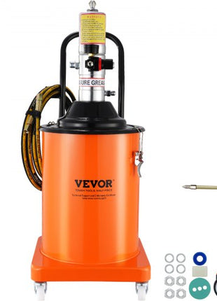 Grease Pump, 5 Gallon 20L, Air Operated Grease Pump with 13 ft High Pressure Hose and Grease Gun, Pneumatic Grease Bucket Pump with Wheels, Portable Lubrication Grease Pump 50:1 Pressure Ratio