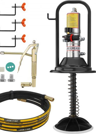 Grease Pump, 50:1 Pressure Ratio Air Operated Grease Pump with 13 ft High Pressure Hose and Grease Gun, Pneumatic Grease Pump with Barrel Cap, Portable Lubrication Grease Pump 360° Gun Head