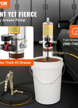 Grease Pump, 50:1 Pressure Ratio Air Operated Grease Pump with 13 ft High Pressure Hose and Grease Gun, Pneumatic Grease Pump, Portable Lubrication Grease Pump with 360° Swivel Grease Gun Head