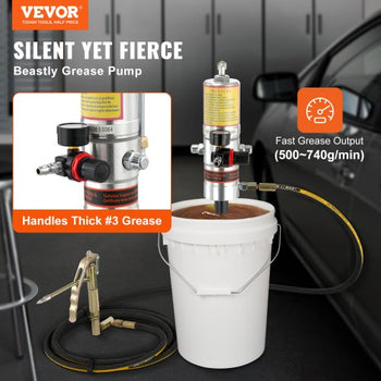 Grease Pump, 50:1 Pressure Ratio Air Operated Grease Pump with 13 ft High Pressure Hose and Grease Gun, Pneumatic Grease Pump, Portable Lubrication Grease Pump with 360° Swivel Grease Gun Head