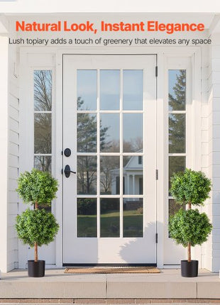 Artificial Topiary Boxwood Double Ball, 2 Set 36 inch Faux Boxwood Plant Balls, Fake Silk Tree Look Real, Easy Assembly for Decor Front Porch Outdoor Patio Garden Balcony Backyard Indoor