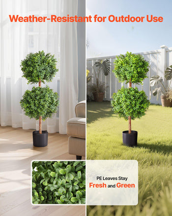 Artificial Topiary Boxwood Double Ball, 2 Set 36 inch Faux Boxwood Plant Balls, Fake Silk Tree Look Real, Easy Assembly for Decor Front Porch Outdoor Patio Garden Balcony Backyard Indoor