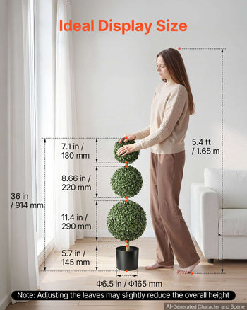 Artificial Boxwood Topiary Triple Ball 3 Ft Set of 2 Greenery Decor, Premium PE Fake Trees, Year-Round Indoor & Outdoor Faux Green Plant for Front Door, Entryway, Porch, Balcony, Patio, Garden