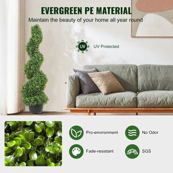 UV-protected evergreen PE topiary in a sleek black pot, perfect for year-round indoor greenery, fade-resistant.