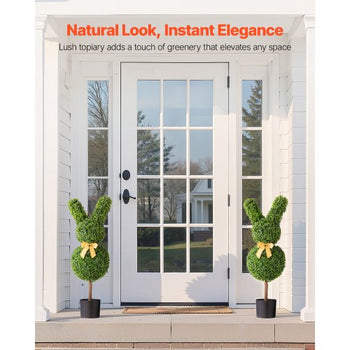 Artificial Topiary Bunny-Shape Boxwood Ball, 2 Set 36 inch Faux Boxwood Plant Balls, Fake Silk Tree Look Real, Easy Assembly for Decor Front Porch Outdoor Patio Garden Balcony Backyard Indoor