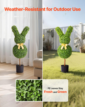 Artificial Topiary Bunny-Shape Boxwood Ball, 2 Set 36 inch Faux Boxwood Plant Balls, Fake Silk Tree Look Real, Easy Assembly for Decor Front Porch Outdoor Patio Garden Balcony Backyard Indoor