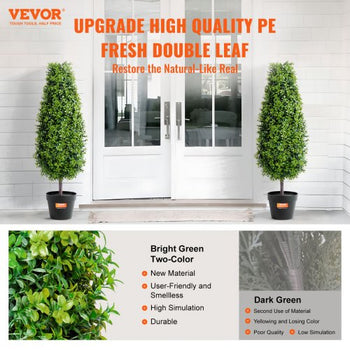 Artificial Boxwood Topiary Tree, 36 inch Tall (2 Pieces), Faux Topiary Trees, Green Faux Plant w/ Extra Leaves & Pot & Small Decoration, UV Rated Greenery Set for Home Decor Indoor/Outdoor