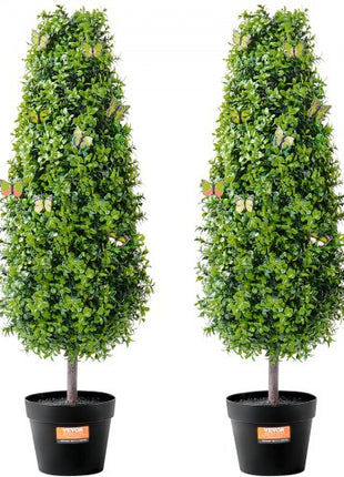 Artificial Boxwood Topiary Tree, 36 inch Tall (2 Pieces), Faux Topiary Trees, Green Faux Plant w/ Extra Leaves & Pot & Small Decoration, UV Rated Greenery Set for Home Decor Indoor/Outdoor