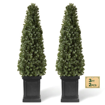 Artificial Boxwood Topiary 3.3 Ft Set of 2 with Sturdy Pot Greenery, Premium PE Fake Trees, Year-Round Indoor & Outdoor Faux Green Plant for Front Door, Entryway, Porch, Balcony, Patio, Garden