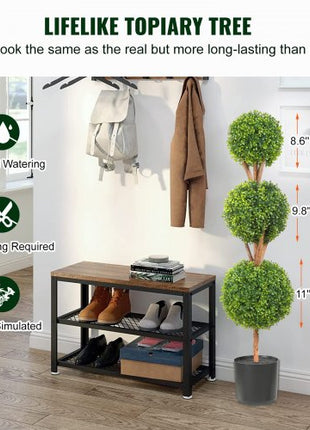 Artificial Topiaries Boxwood Trees, 48 inch Tall (2 Pieces), 3 Ball-Shape Faux Topiaries Plant with Planters, Green Feaux Plant w/ Replaceable Leaves & Port for Decorative Indoor/Outdoor/Garden