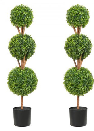 Artificial Topiaries Boxwood Trees, 48 inch Tall (2 Pieces), 3 Ball-Shape Faux Topiaries Plant with Planters, Green Feaux Plant w/ Replaceable Leaves & Port for Decorative Indoor/Outdoor/Garden