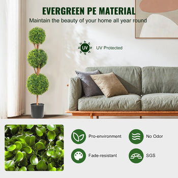 UV-protected, evergreen PE artificial topiary tree, vibrant green, perfect for indoor or outdoor decor.