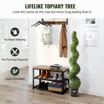 Artificial Boxwood Topiary Tree, 60 inch Tall (2 Pieces), Spiral Faux Topiary Trees, Faux Plant w/ Extra Leaves & Pot & Small Decoration, UV Rated Greenery Set for Home Decor Indoor/Outdoor