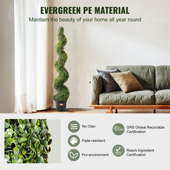 Artificial Boxwood Topiary Tree, 60 inch Tall (2 Pieces), Spiral Faux Topiary Trees, Faux Plant w/ Extra Leaves & Pot & Small Decoration, UV Rated Greenery Set for Home Decor Indoor/Outdoor