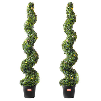 Artificial Boxwood Topiary Tree, 60 inch Tall (2 Pieces), Spiral Faux Topiary Trees, Faux Plant w/ Extra Leaves & Pot & Small Decoration, UV Rated Greenery Set for Home Decor Indoor/Outdoor