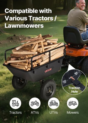 Garden Utility Trailer, 10 Cu. Ft 500lbs, ATV UTV Hauling Trailer, Tow Behind Poly Dump Cart with 16" Tires, Hand Pull or Foot Pedal, Heavy Duty Yard Trailers for Lawn Mower Tractor Garden Waste