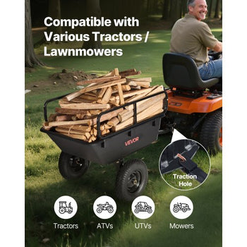 Garden Utility Trailer, 10 Cu. Ft 500lbs, ATV UTV Hauling Trailer, Tow Behind Poly Dump Cart with 16" Tires, Hand Pull or Foot Pedal, Heavy Duty Yard Trailers for Lawn Mower Tractor Garden Waste