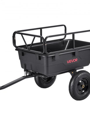 Garden Utility Trailer, 10 Cu. Ft 500lbs, ATV UTV Hauling Trailer, Tow Behind Poly Dump Cart with 16" Tires, Hand Pull or Foot Pedal, Heavy Duty Yard Trailers for Lawn Mower Tractor Garden Waste