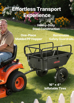 Garden Utility Trailer, 10 Cu. Ft 500lbs, ATV UTV Hauling Trailer, Tow Behind Poly Dump Cart with 16" Tires, Hand Pull or Foot Pedal, Heavy Duty Yard Trailers for Lawn Mower Tractor Garden Waste