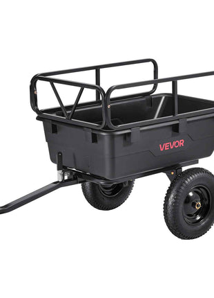 Garden Utility Trailer, 10 Cu. Ft 500lbs, ATV UTV Hauling Trailer, Tow Behind Poly Dump Cart with 16" Tires, Hand Pull or Foot Pedal, Heavy Duty Yard Trailers for Lawn Mower Tractor Garden Waste